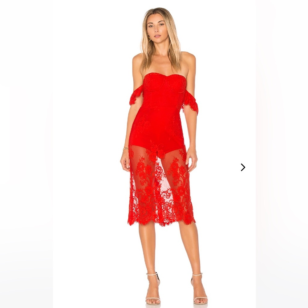 Lovers + Friends Red Lace Embellished Dress
